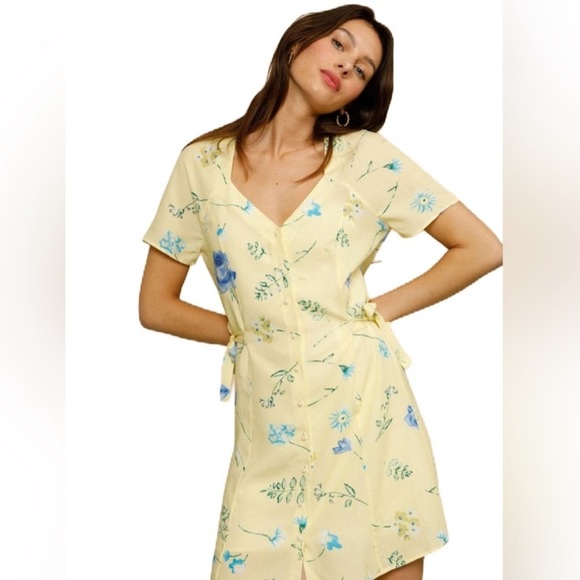 Rouje Yellow Floral Mini Dress - Picture 1 of 10